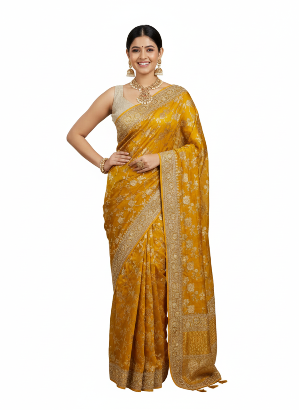 Yellow Silk Woven Wedding Saree