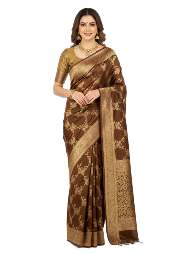 Brown Woven Wedding Saree
