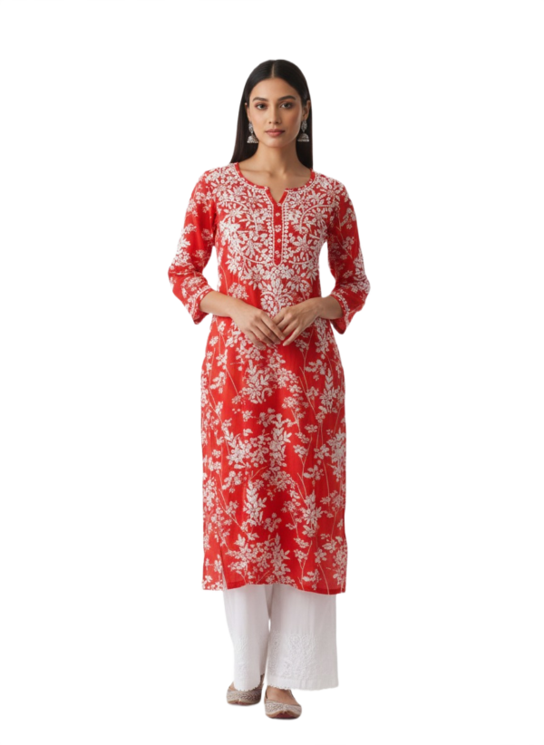 Mulmul Red Printed Straight Kurta