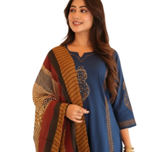 Navy Blue Printed Kurta Set