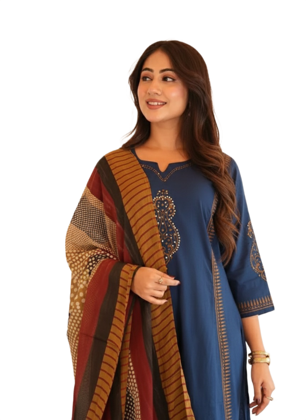 Navy Blue Printed Kurta Set