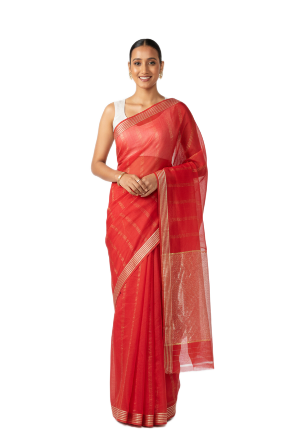 Red Silk-Cotton Kota Saree