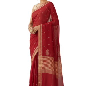 Chiffon Embroidered Red Saree