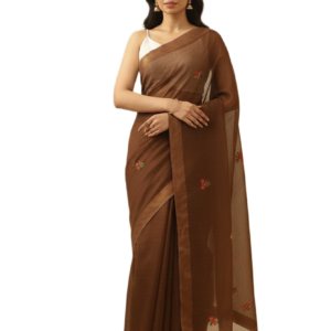 Brown Embroidered Kota Saree