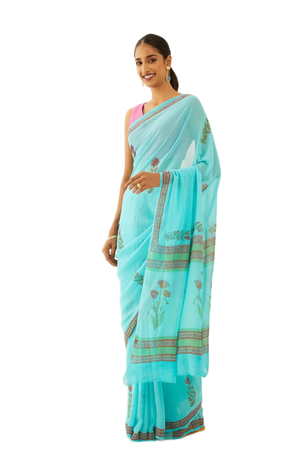 Georgette Blue Printed Saree