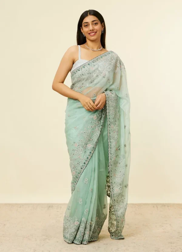 Verdant Glow Silk Saree with Silver Motifs