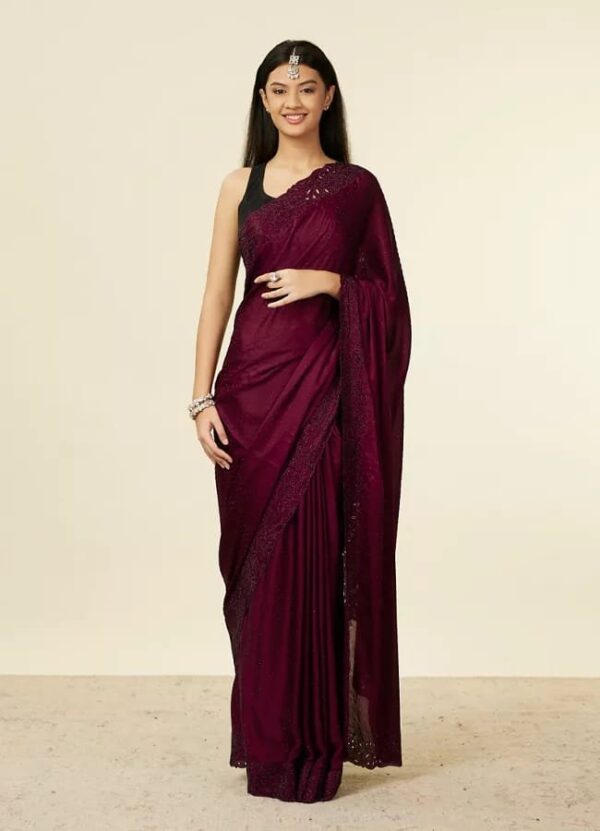 Dark Wine Red Zari Silk Saree