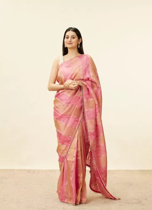 Gulab Pink Zari Silk Saree with Blouse