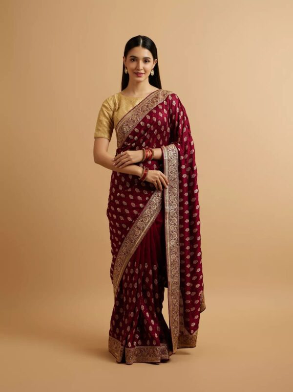 Velvet Crimson Zari Silk Saree