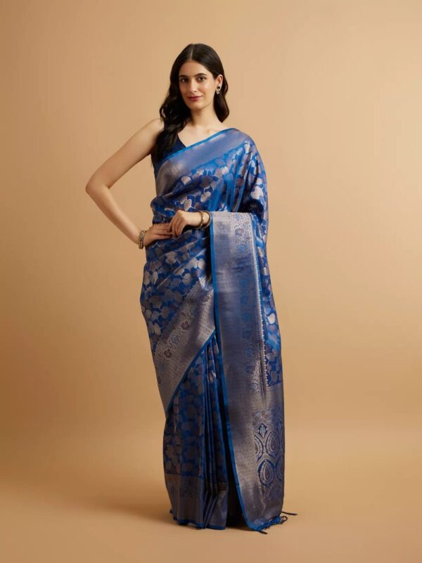 Royal Blue Silk Saree with Golden Zari Motifs