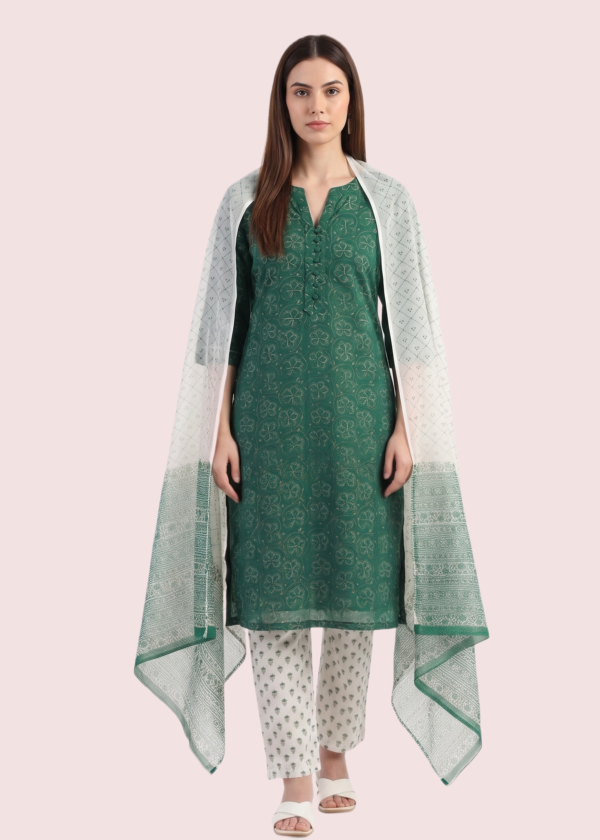 Green Colored Kota Doria Suit Set