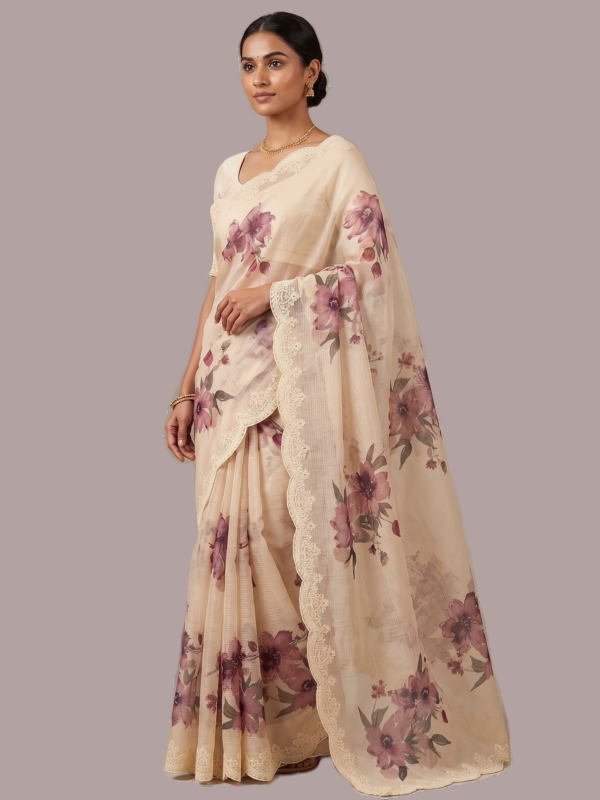 Pure soft kota silk saree with digital prints